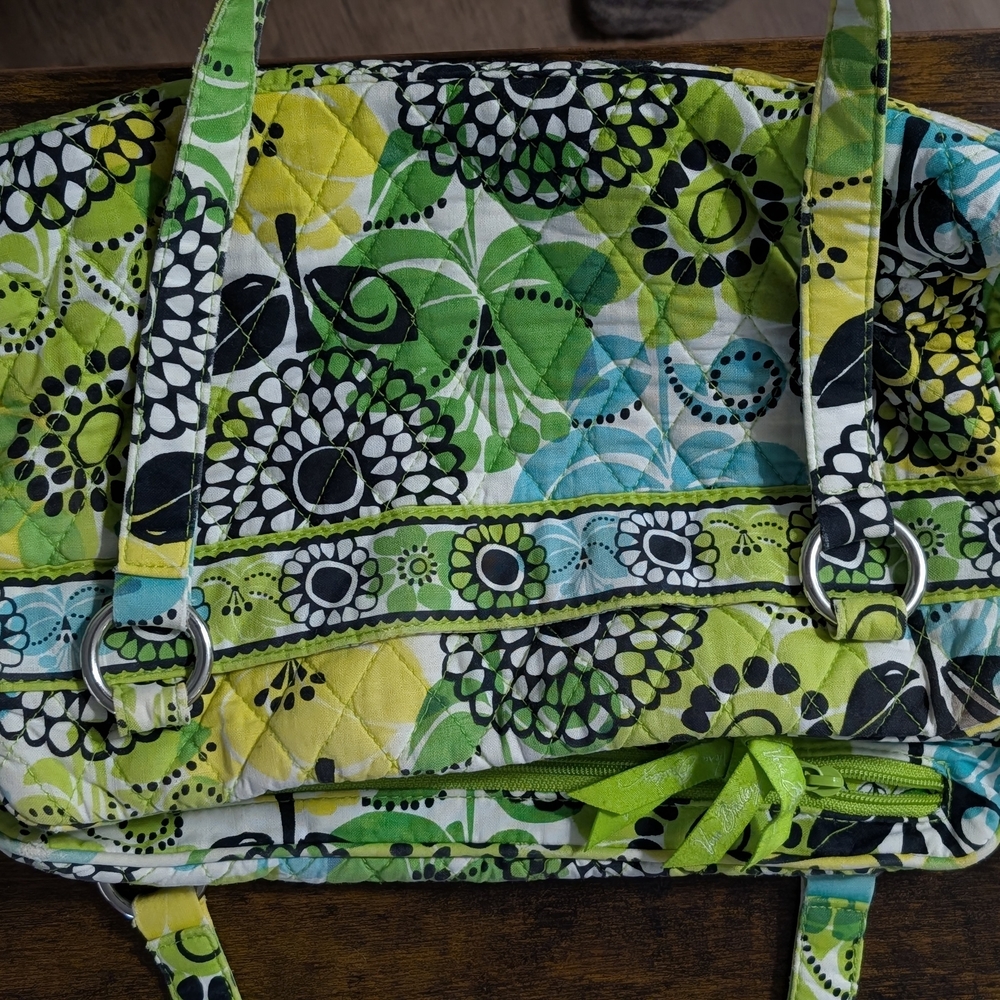 Vera Bradley Green and Black Floral Shoulder Bag